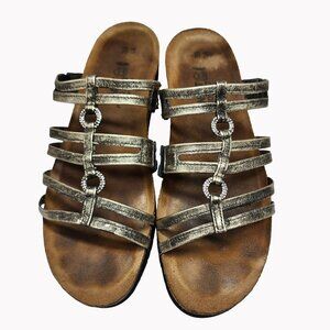 Naot Womens 8 Metallic Strappy Leather Sandals Size 39 Rhinestone rings